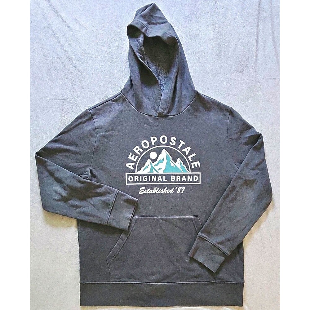 Aéropostale Men's Gray Fleece Pullover Hoodie w/ Graphic Logo & Pockets, L